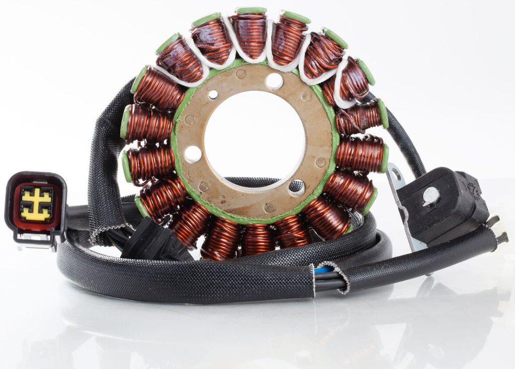 Ricks Motorsport Electric Stator 27-21808H for motorcycle electrical systems, showing the metal coil and mounting points.