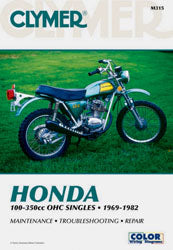 Clymer repair manual for Honda 100-350cc engines, showing detailed diagrams and step-by-step maintenance instructions.