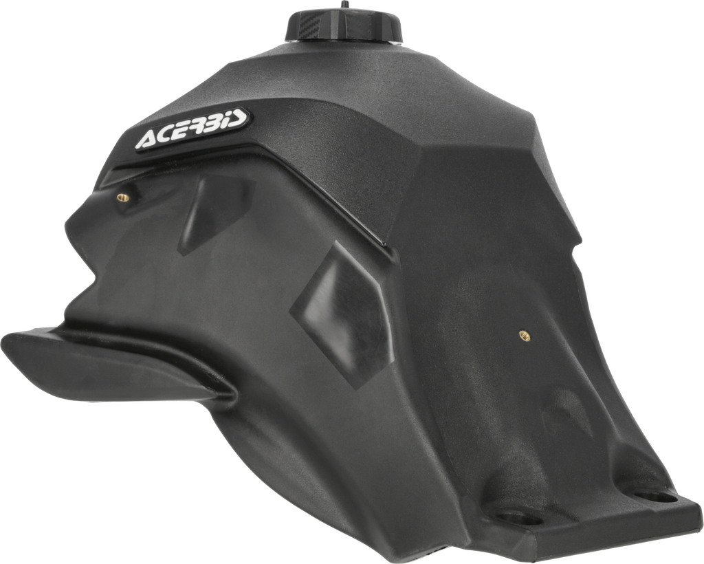 Acerbis black 3.6-gallon fuel tank for motorcycle, showing the body with fuel cap and mounting points.