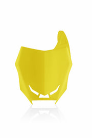Acerbis yellow front number plate for motorcycle, featuring bold numeric cutouts and a sleek, lightweight design.