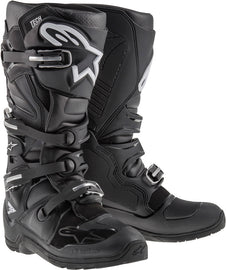 Alpine Star Tech 7 Enduro motorcycle boots in black, size 14, featuring durable construction and secure straps for off-road riding.