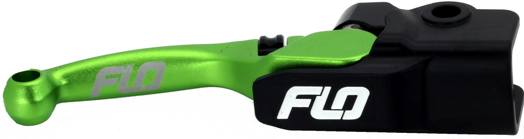 Flo Motorsports Pro 160 green brake lever for motorcycles, featuring a sleek design and vibrant green finish.