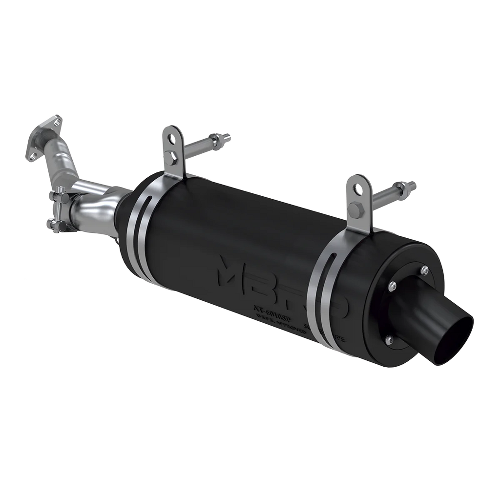 MBRP Exhaust single slip-on system with 4.25-inch black sport muffler, showcasing the sleek exhaust design.