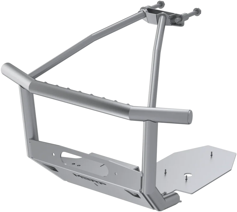 Steel front race bumper can for Can-Am Maverick by MBRP Exhaust, designed for off-road racing and performance.