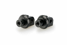 Load image into Gallery viewer, Black PUIG footpeg adapter for Yamaha motorcycle foot controls, shown mounted on motorcycle.