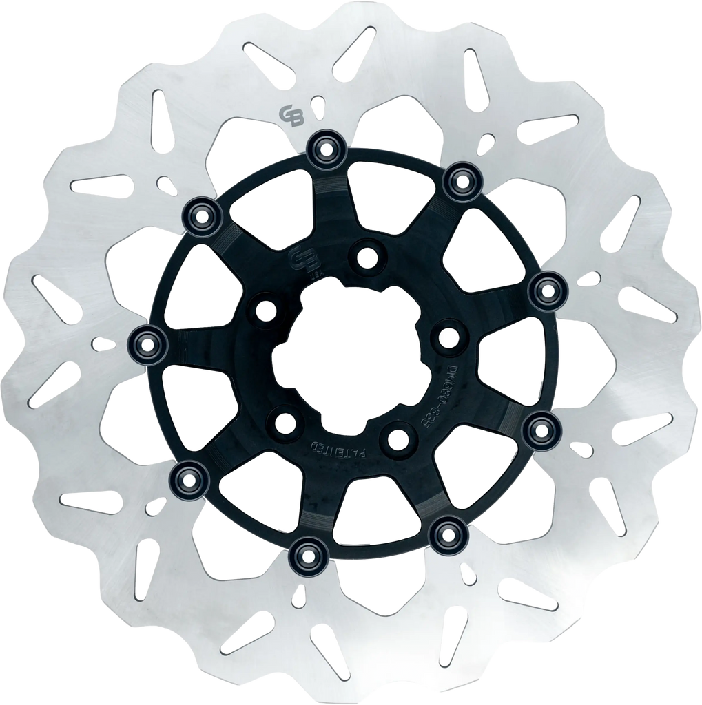 GBRAKES 12.5-inch floating wave brake rotor in black, designed for high-performance braking systems, shown with detailed surface finish.