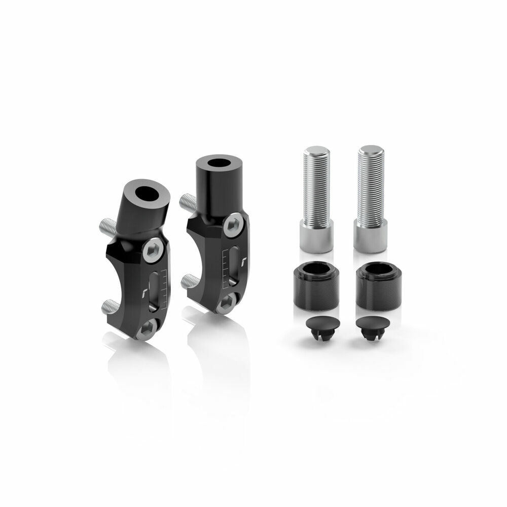 RIZOMA Stealth Naked Mounting Kit in mirror black for Tri 58 motorcycle handlebars, with mounting hardware visible.