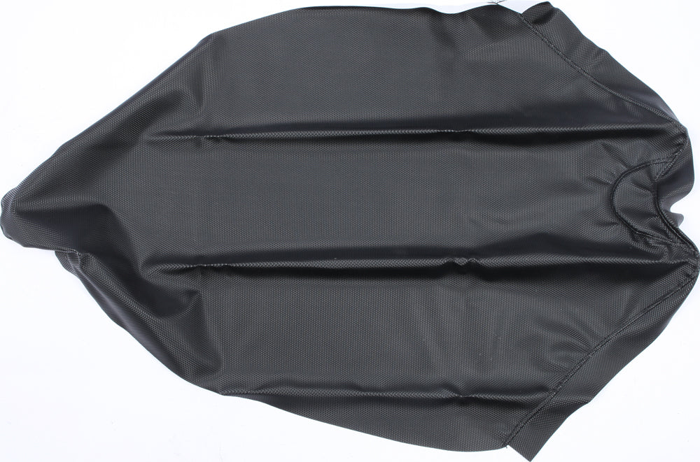 QuadWorks black seat cover with gripper texture, designed for secure fit and comfort on bike or motorcycle seats.