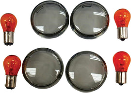 HardDrive smoked turn signal lens kit for Bullet 820-51050 motorcycle, showing a close-up of the smoked lens and mounting details.