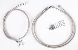 Streamline front Polaris brake line with 2-inch extension, designed for Polaris vehicles, featuring durable metal fittings and flexible hose.