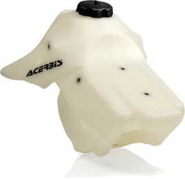 Acerbis 3.0-gallon natural fuel tank for motorcycles, showing the plastic container with fuel cap and mounting points.