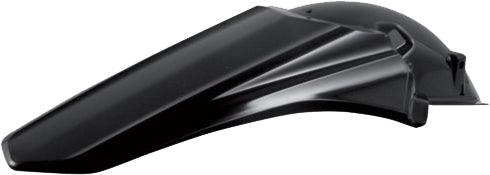 Acerbis black rear fender for motorcycle, showing its sleek, durable plastic design with mounting points and brand logo.