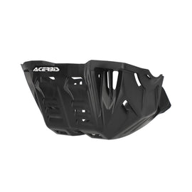 Acerbis black skid plate for motorcycle guards and braces, showing durable metal construction and mounting points.