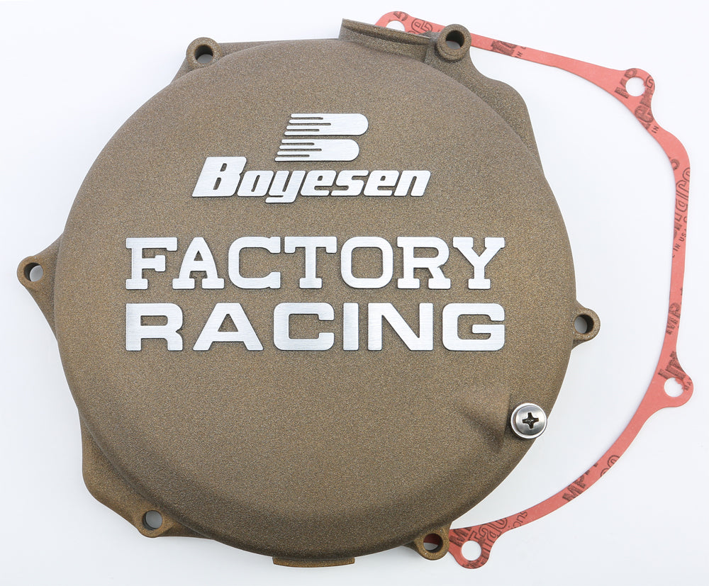 Boyesen Factory Racing Clutch Cover in magnesium, designed for high-performance motorcycle clutch protection and durability.