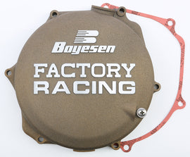 Boyesen Factory Racing Clutch Cover Magnesium for motorcycle, black with logo, showcasing durable racing clutch cover design.