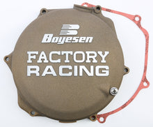 Load image into Gallery viewer, Boyesen Factory Racing Clutch Cover Magnesium for motorcycles, showing the sleek magnesium material and detailed brand markings.