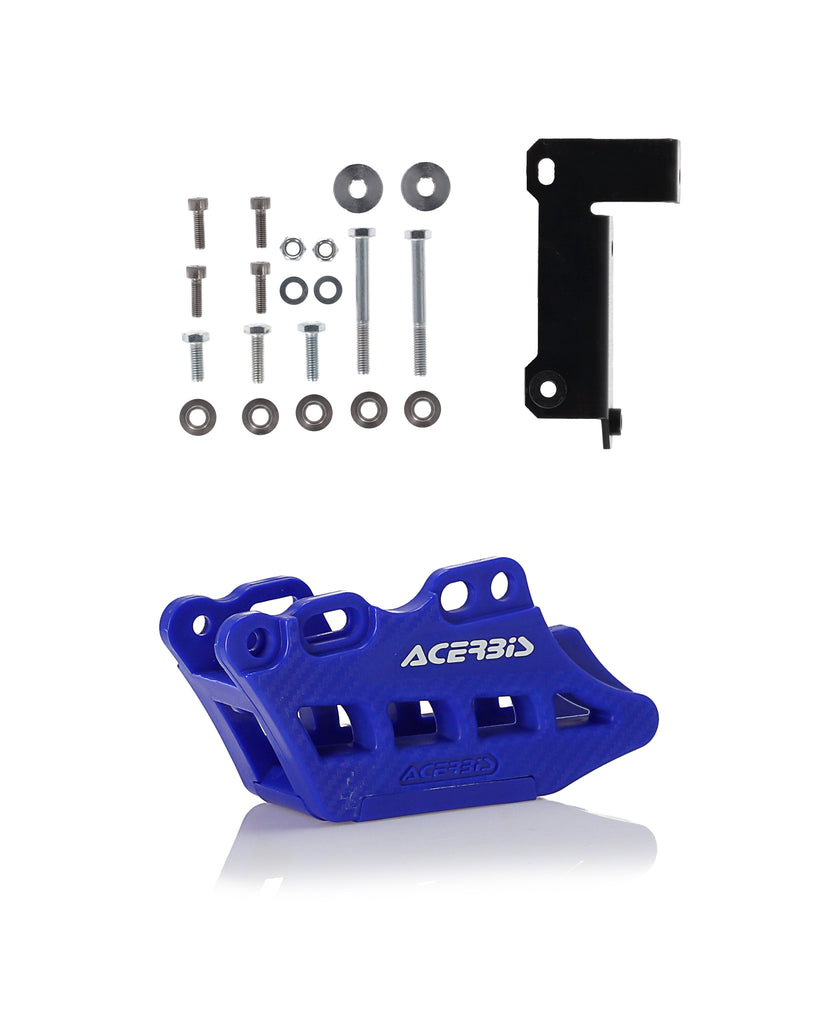 Acerbis blue chain guide drive component for Yamaha motorcycles, with mounting brackets and detailed design visible.