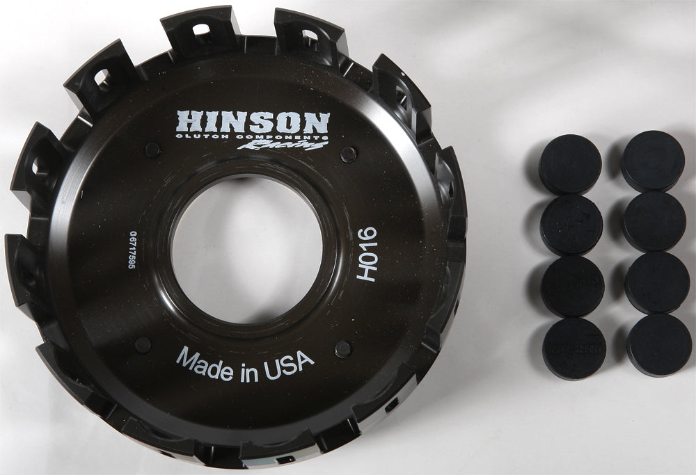 Hinson Billet Clutch Basket for Banshee 151-4011, close-up of shiny metal clutch component with detailed machining.