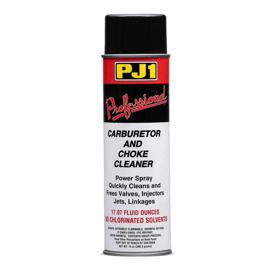 PJ1 Products Professional Carburetor and Choke Cleaner in a 17.07 fl oz bottle, designed for cleaning motorcycle and small engine carburetors.