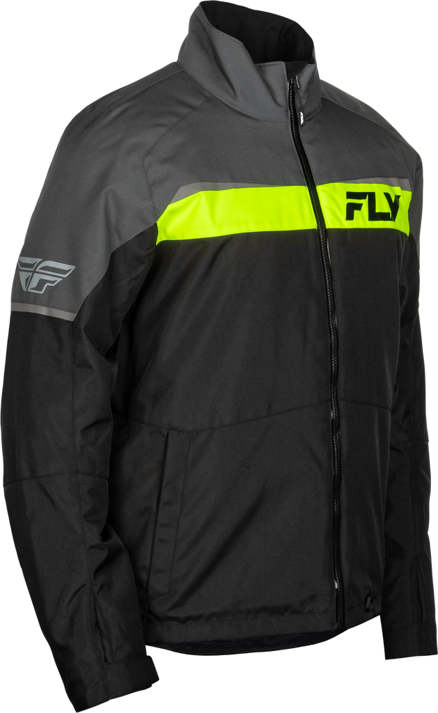 Fly Racing Aurora jacket in grey and black, XL size, featuring a stylish, weather-resistant design with adjustable features.