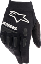 Load image into Gallery viewer, Black and white Alpine Star Youth Full Bore gloves with adjustable wrist strap and padded knuckles.