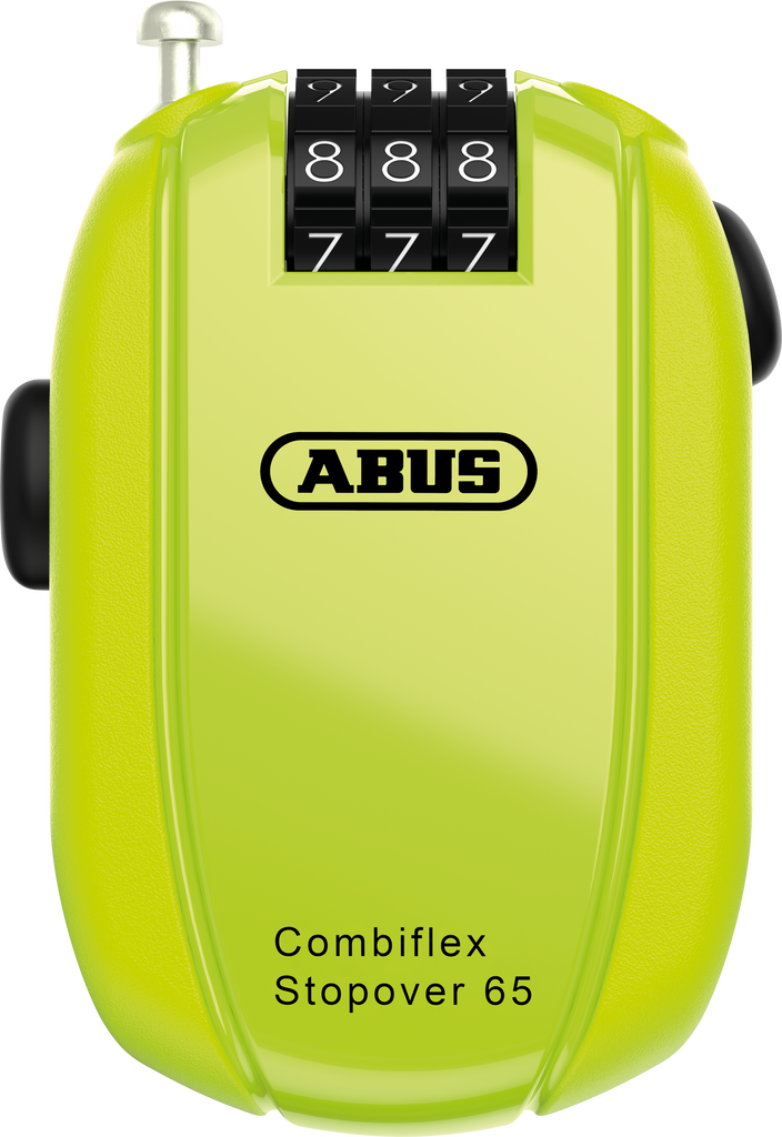 Abus Combiflex Stopovr Lock Retractable security lock with black casing and metal components for bike or equipment security.