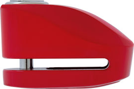 Red Abus 277 disc lock with key mechanism, designed for securing bicycles and motorcycles.