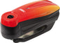 Abus 7000 Rs1 3D Alarm Disc Lock in Sonic Red with key and alert features, used for securing bicycles and motorcycles.