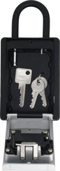 Silver Abus Keygarage 797 lock, a durable outdoor key storage box with keyhole and weather-resistant design.