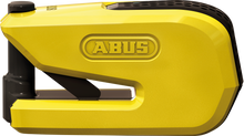 Load image into Gallery viewer, Abus Smartx 8078 3D Alarm Disc Lock in yellow, showing the lock's compact design with keyhole and alarm features.