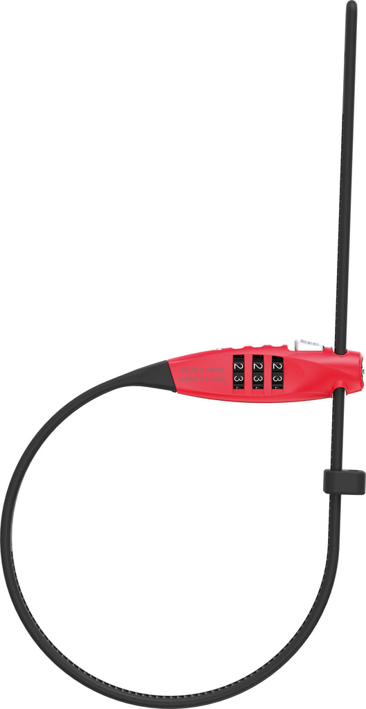 Red Abus Travelguard Straplock for bike security, featuring a sturdy design to secure handlebars and accessories during travel.
