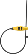 Load image into Gallery viewer, Abus Travelguard Straplock in bright yellow attached to a bike, providing security and protection for bike accessories.