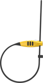 Abus Travelguard Straplock in bright yellow attached to a bike, providing security and protection for bike accessories.