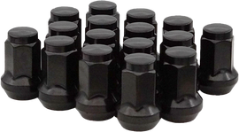 Black Sedona 10mmx1.25 tapered lug nuts with 14mm head, 16-pack, designed for wheel fittings and vehicle compatibility.