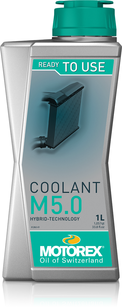 Motorex Coolant M5.0 Ready To Use 1L container, automotive chemicals for engine cooling, shown in the image.