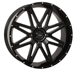 Gloss black System 3 St7 24x9.5+4 wheel for Can-Am Maverick with 4/137 bolt pattern, showcasing the stylish design.