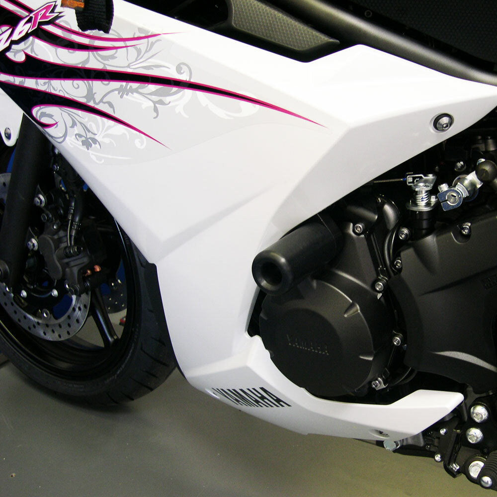 Black Shogun Industries Frame Sliders for motorcycle body protection, shown mounted on a bike frame.
