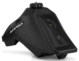 Acerbis 3.1-gallon black fuel tank for motorcycles, featuring a sleek black design and durable construction.
