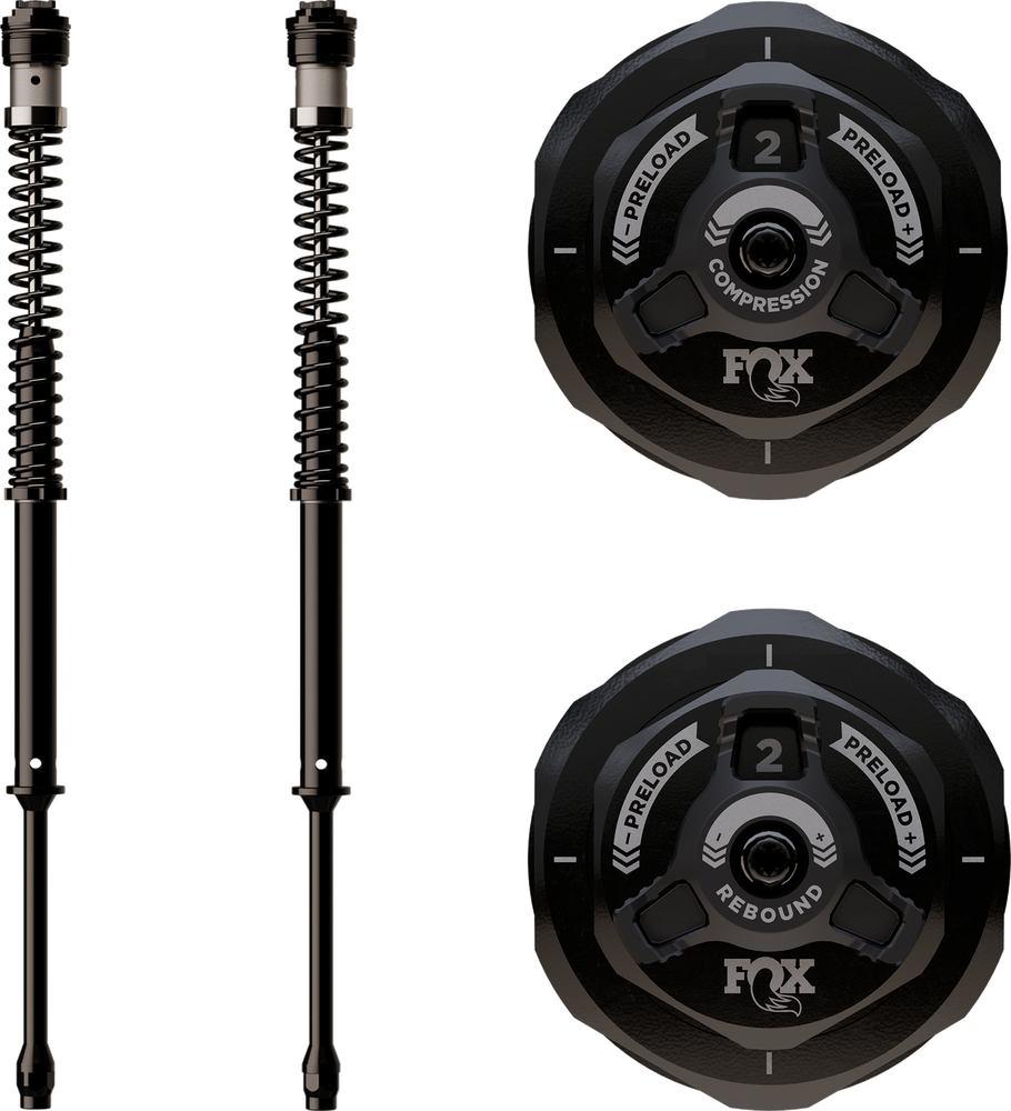 Fox Grip St Fork Cartridge Kit for Softail with 49mm M8 suspension forks, featuring blue springs and cartridge components.