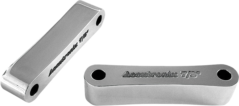 Accutronix chrome smooth fender spacers, 49mm x 5/8 inch, for motorcycle body customization, shown on a vehicle.