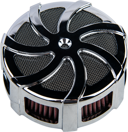 HardDrive Kruel Air Cleaner Kit in chrome for intake, carb, and fuel system, shown on a vehicle engine.