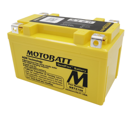 Motobatt MBTZ10S sealed, factory-activated motorcycle battery with compact design and durable construction.