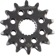 Load image into Gallery viewer, Steel Fire Power 14-tooth front CS sprocket for motorcycle, showcasing the gear teeth and branding details.