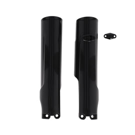 Acerbis black lower fork cover set for Husqvarna motorcycles, showing textured black plastic body with mounting points