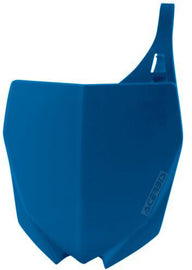 Acerbis blue front number plate for motorcycle body, with product code 21717-50003, mounted on a bike.