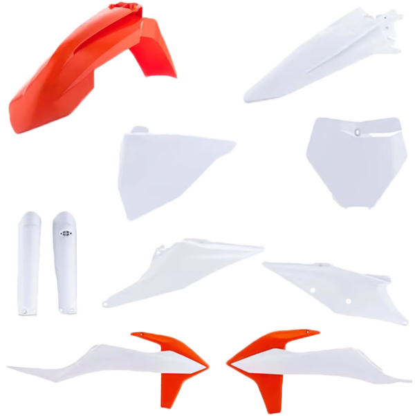 Acerbis full plastic body kit for KTM motorcycles, featuring black and orange panels with Acerbis branding.