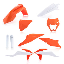 Acerbis full plastic body kit for KTM motocross bike, includes front and side panels with original design and branding.