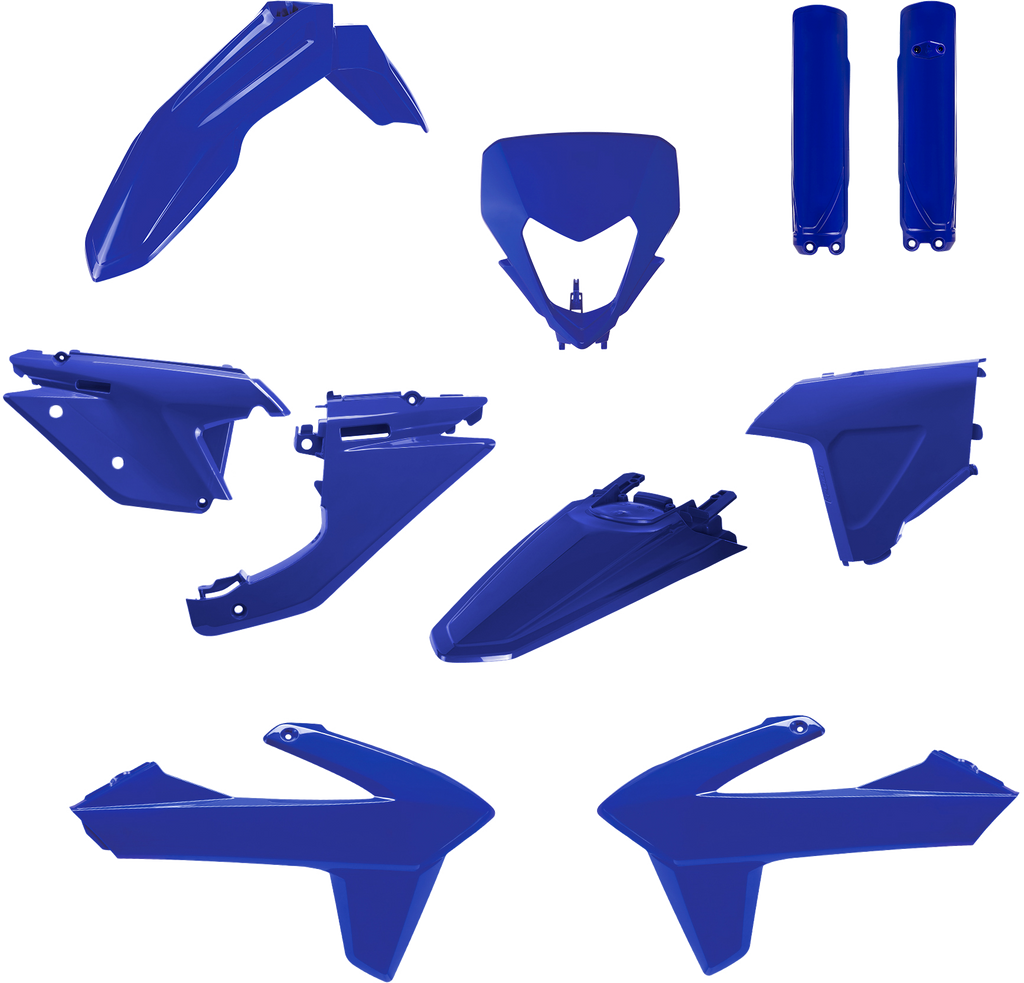 Acerbis full plastic body kit for motorcycle, includes front and side panels, in black with Acerbis branding.