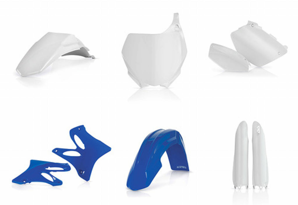 Acerbis blue plastic body kit for motorcycle, includes various panels and parts, designed for durable fit and style.