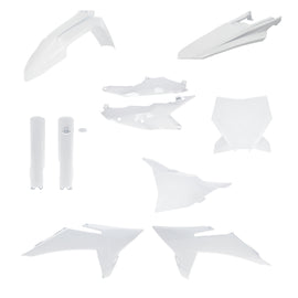 Acerbis full KTM white plastic body kit, including fenders and panels, designed for KTM motorcycles, with a clean white finish.